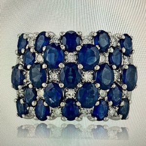 Effy 14K White Gold Sapphire and Diamond Ring, Size 10